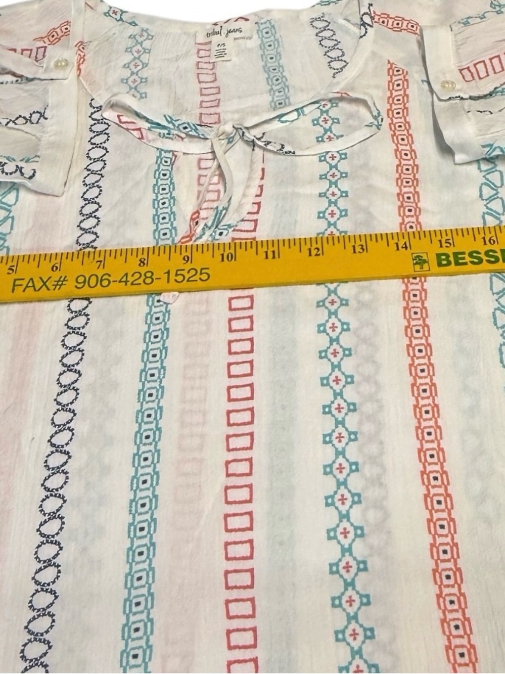 Tribal Jeans Embroidered Boho Peasant
Top White Multicolor Stripe Small - Picture 16 of 16